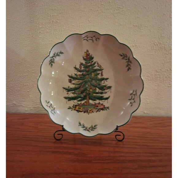 Spode England Christmas Tree Round Fluted Serving Dish Bowl 10 Inch #S3324 - Picture 2 of 12